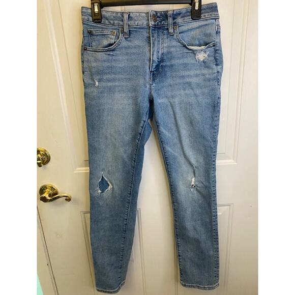 Express Jeans Womens 28x30 Straight Slim Distressed Medium Wash Stretch Denim - Picture 8 of 8